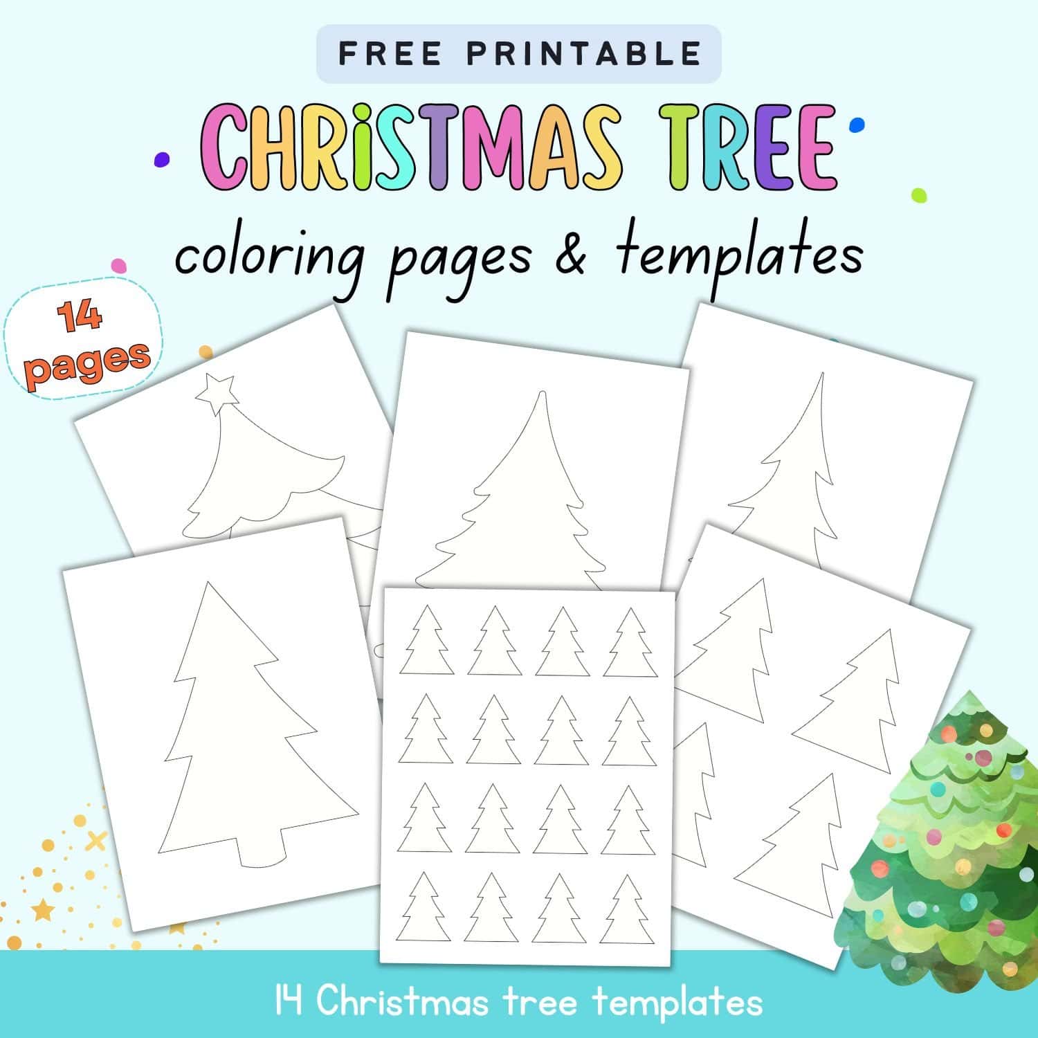free printable christmas tree outline templates from 2" - 10"!
